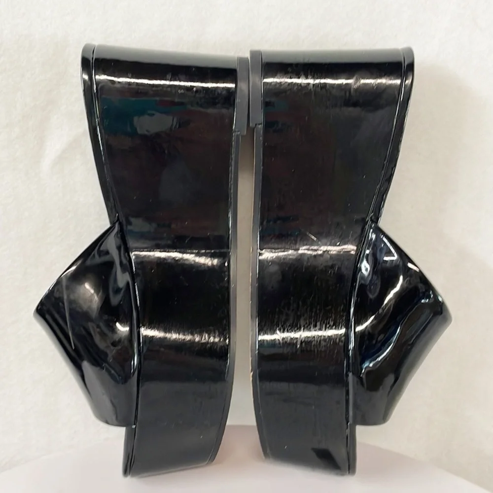Rebecca‎ Minkoff Womens Sz 5.5M Jeanee Platform Slide Shoes Black Faux Leather